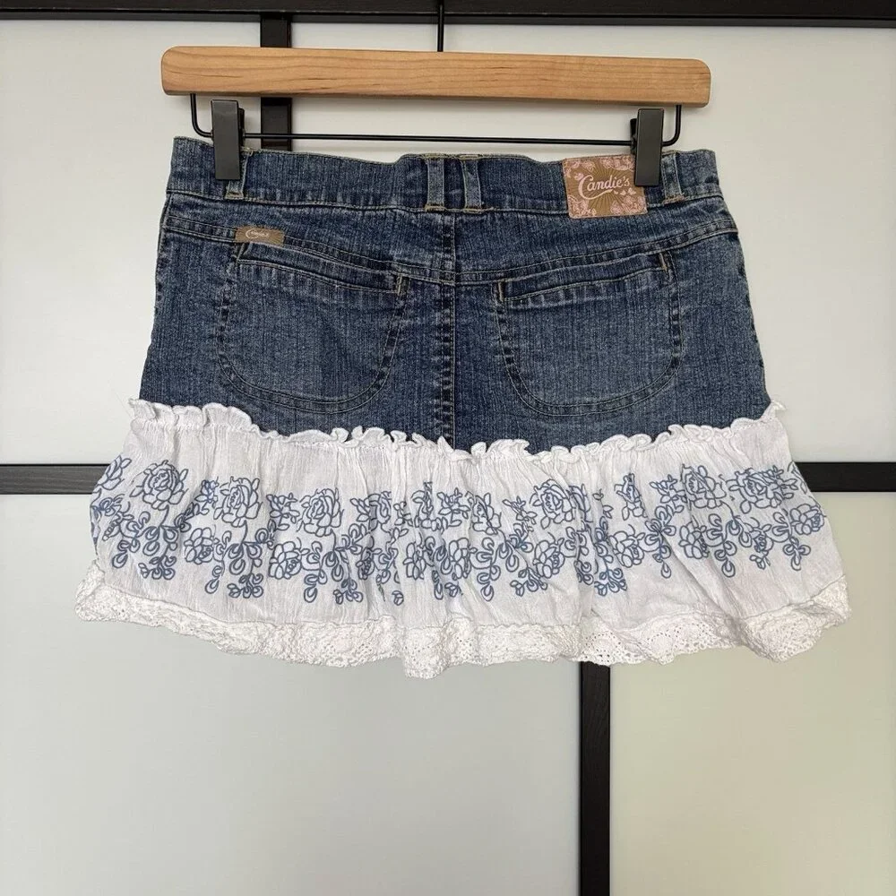 Vintage Y2K‎ Candies Tiered MINI Denim Skirt Sz 14 Teen Boho Western Cowgirl